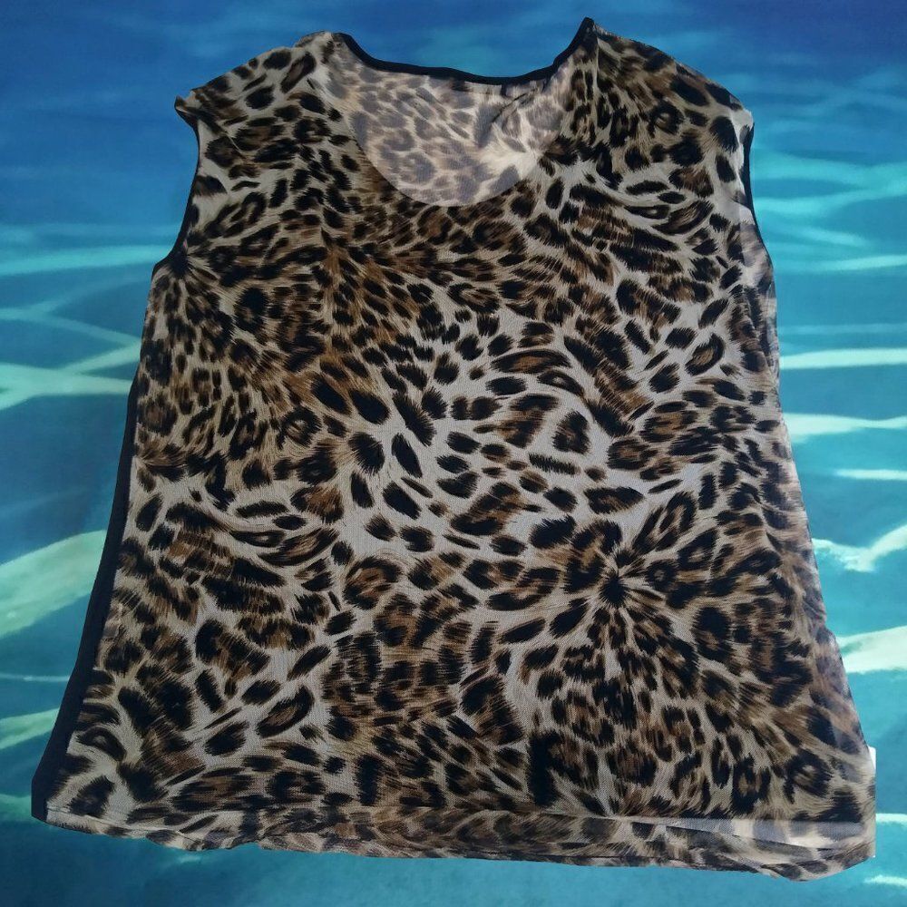 XL Fine Leopard Print Sheer Blouse